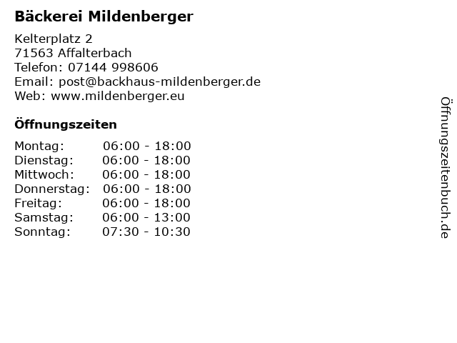 Bäckerei Mildenberger in Affalterbach: Adresse und Öffnungszeiten