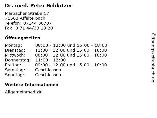 Dr. med. Peter Schlotzer in Affalterbach: Adresse und Öffnungszeiten