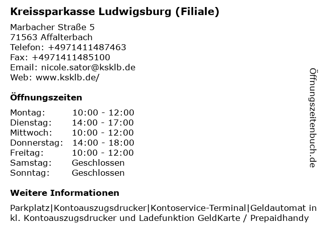 Kreissparkasse Ludwigsburg (Filiale) in Affalterbach: Adresse und Öffnungszeiten