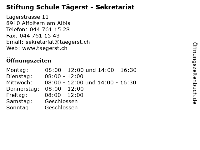 Stiftung Schule Tägerst - Sekretariat in Affoltern am Albis: Adresse und Öffnungszeiten