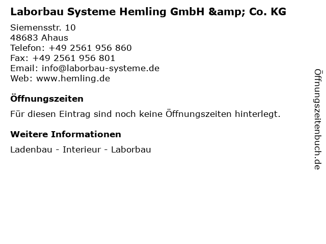 Laborbau Systeme Hemling GmbH & Co. KG in Ahaus: Adresse und Öffnungszeiten