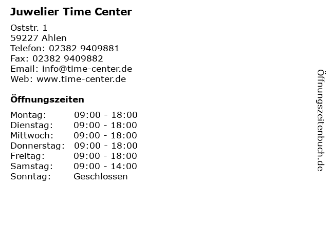 Juwelier Time Center in Ahlen: Adresse und Öffnungszeiten