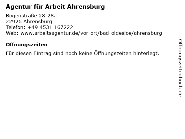 Agentur für Arbeit Ahrensburg in Ahrensburg: Adresse und Öffnungszeiten