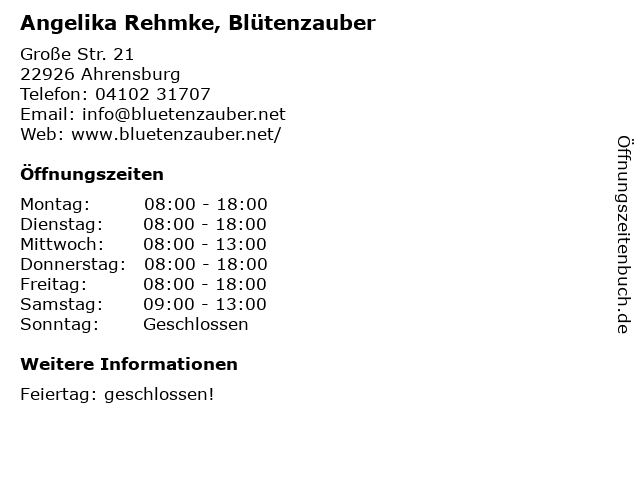 Angelika Rehmke, Blütenzauber in Ahrensburg: Adresse und Öffnungszeiten