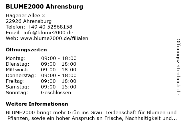 Blume 2000 Ahrensburg in Ahrensburg: Adresse und Öffnungszeiten