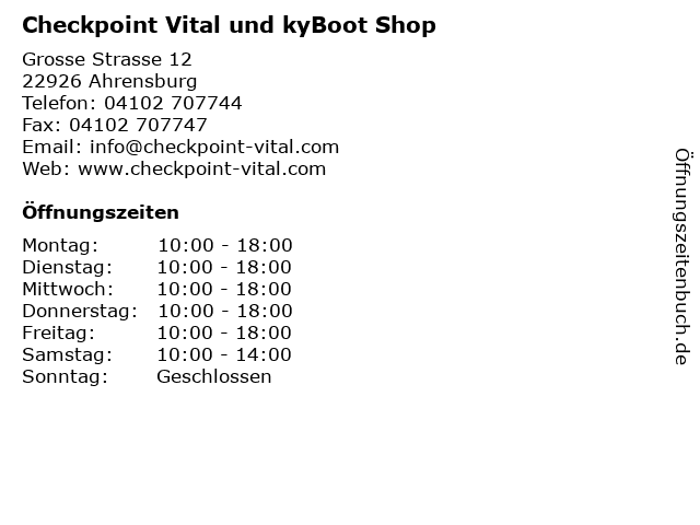 Checkpoint Vital und kyBoot Shop in Ahrensburg: Adresse und Öffnungszeiten
