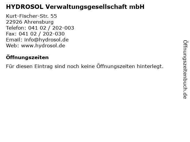 HYDROSOL Verwaltungsgesellschaft mbH in Ahrensburg: Adresse und Öffnungszeiten