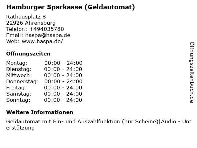 ᐅ Offnungszeiten Haspa Hamburger Sparkasse Ag Geldautomat Filiale Rathausplatz 8 In Ahrensburg