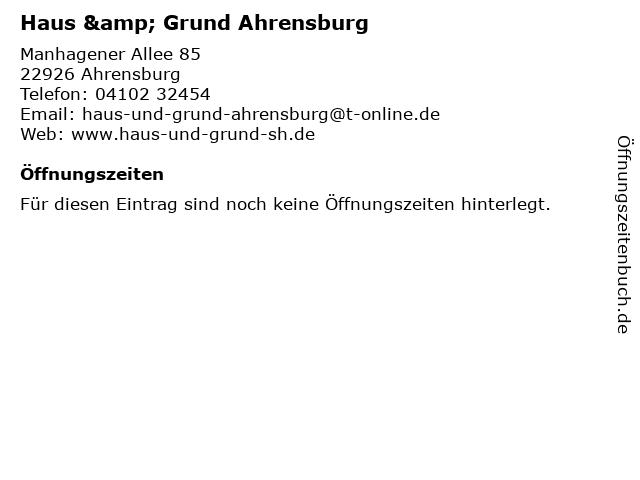 ᐅ Offnungszeiten Haus Grund Ahrensburg Manhagener Allee 85
