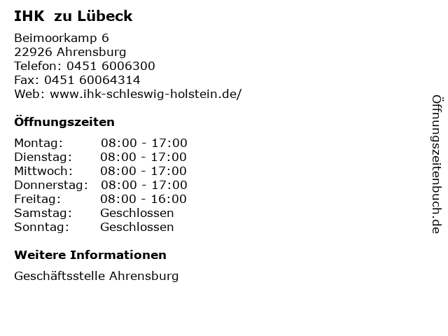 IHK  zu Lübeck in Ahrensburg: Adresse und Öffnungszeiten