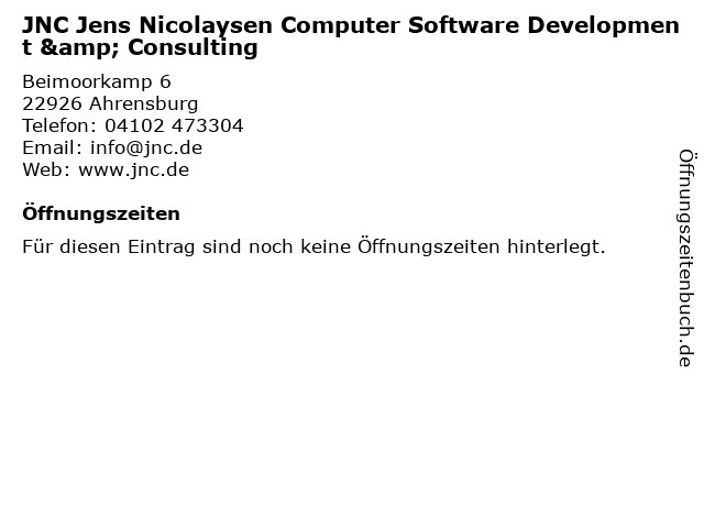 JNC Jens Nicolaysen Computer Software Development & Consulting in Ahrensburg: Adresse und Öffnungszeiten