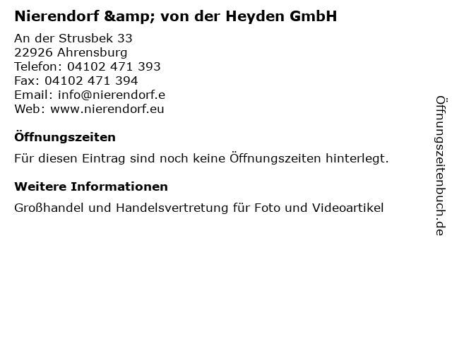 Nierendorf & von der Heyden GmbH in Ahrensburg: Adresse und Öffnungszeiten