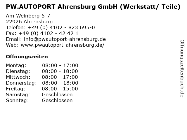 PW.AUTOPORT Ahrensburg GmbH (Werkstatt/ Teile) in Ahrensburg: Adresse und Öffnungszeiten