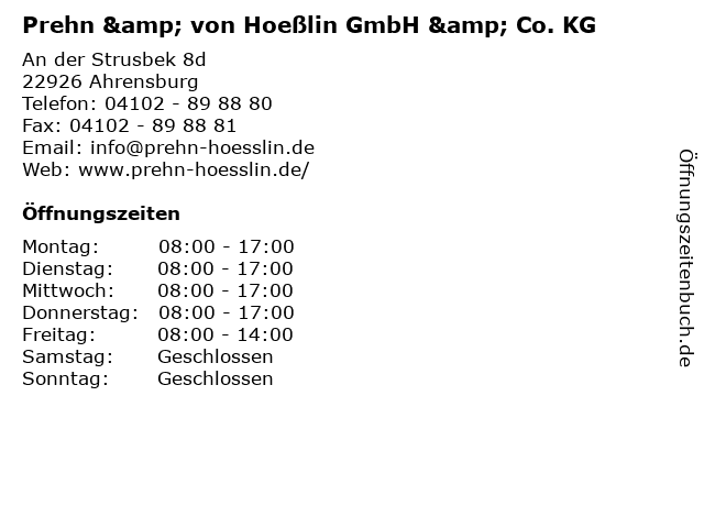 Prehn & von Hoeßlin GmbH & Co. KG in Ahrensburg: Adresse und Öffnungszeiten