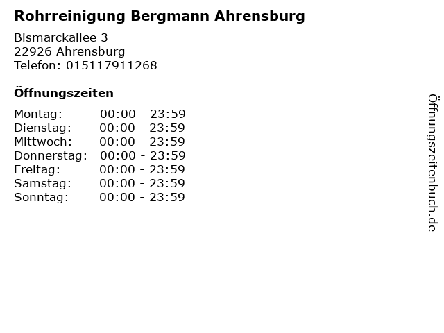 Rohrreinigung Bergmann Ahrensburg in Ahrensburg: Adresse und Öffnungszeiten