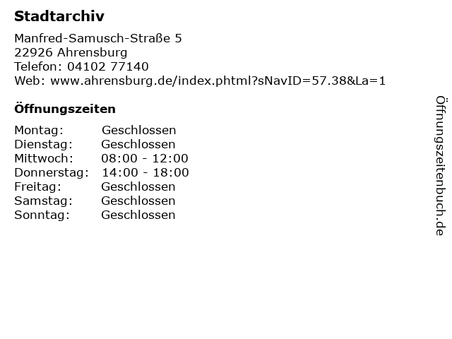 Stadtarchiv in Ahrensburg: Adresse und Öffnungszeiten