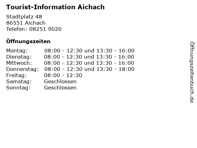 Tourist-Information Aichach in Aichach: Adresse und Öffnungszeiten