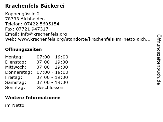 Krachenfels Bäckerei in Aichhalden: Adresse und Öffnungszeiten