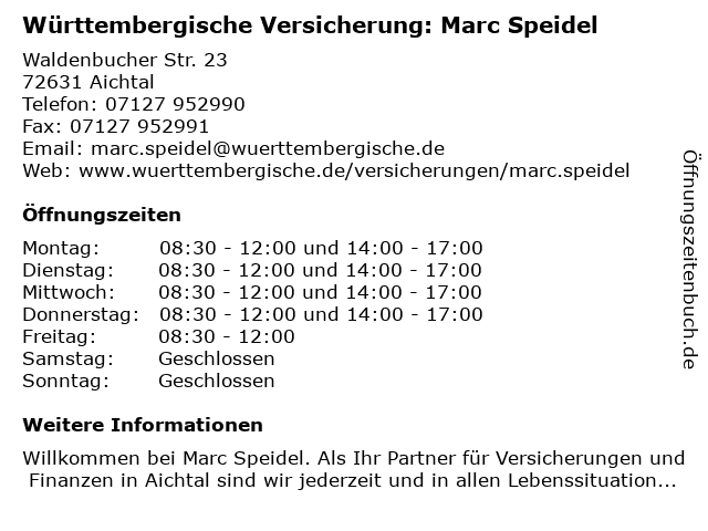 Württembergische Versicherung: Marc Speidel in Aichtal: Adresse und Öffnungszeiten