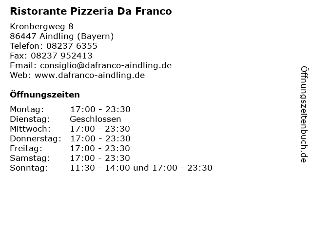 Ristorante Pizzeria Da Franco in Aindling (Bayern): Adresse und Öffnungszeiten