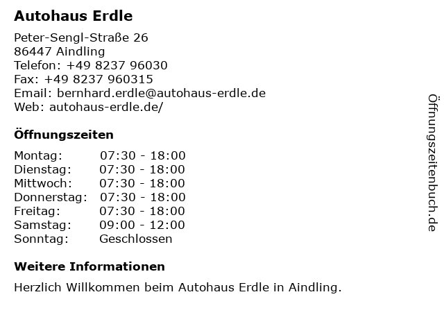 Autohaus Erdle in Aindling: Adresse und Öffnungszeiten