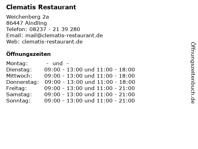 Clematis Restaurant in Aindling: Adresse und Öffnungszeiten