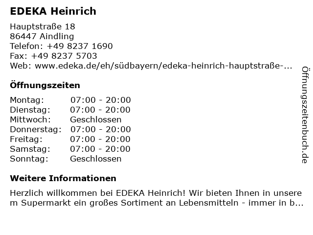 EDEKA Heinrich in Aindling: Adresse und Öffnungszeiten