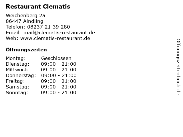 Restaurant Clematis in Aindling: Adresse und Öffnungszeiten
