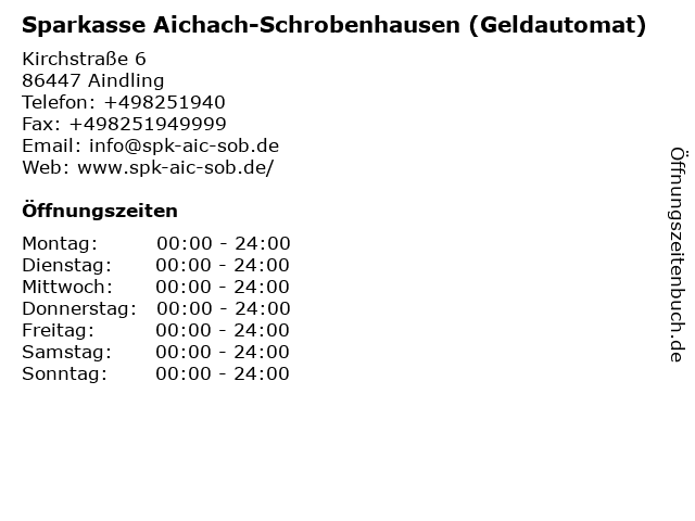 Sparkasse Aichach-Schrobenhausen (Geldautomat) in Aindling: Adresse und Öffnungszeiten