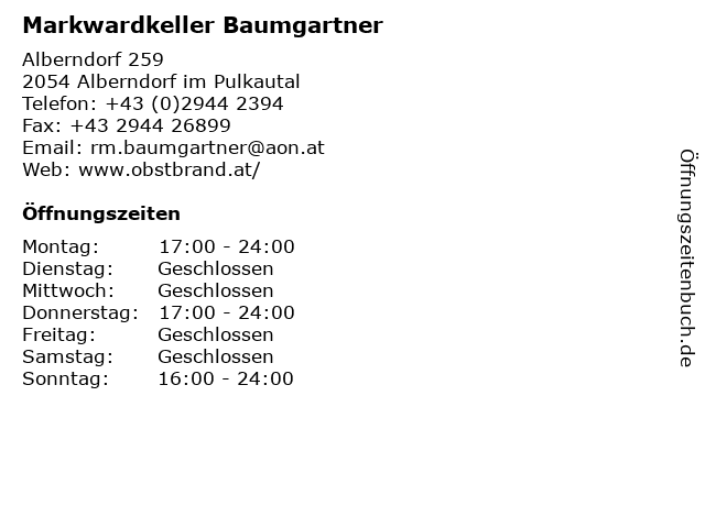 Markwardkeller Baumgartner in Alberndorf im Pulkautal: Adresse und Öffnungszeiten