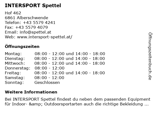 INTERSPORT Spettel in Alberschwende: Adresse und Öffnungszeiten
