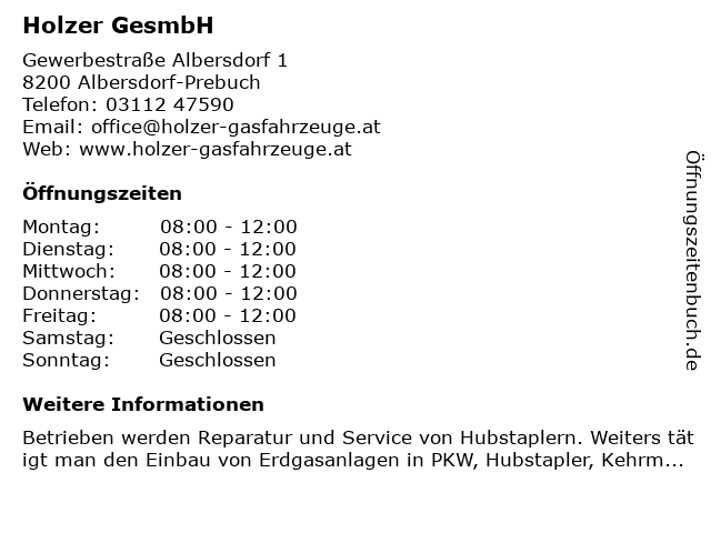 Holzer GesmbH in Albersdorf-Prebuch: Adresse und Öffnungszeiten