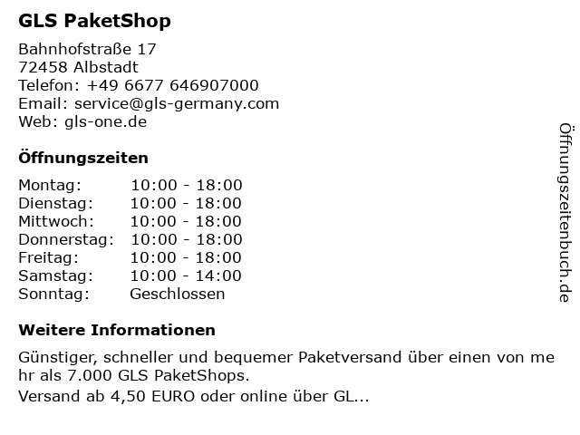 GLS PaketShop in Albstadt: Adresse und Öffnungszeiten