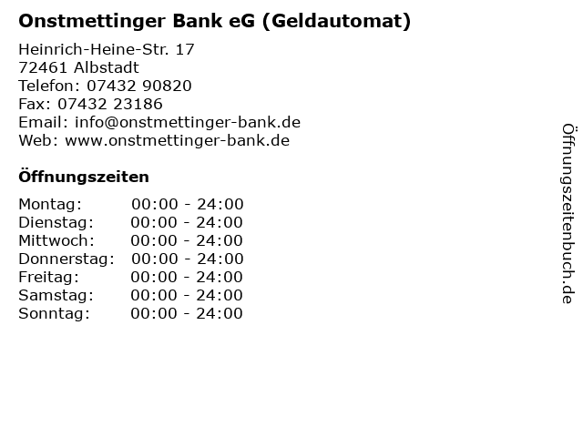 ᐅ Offnungszeiten Onstmettinger Bank Eg Geldautomat Heinrich