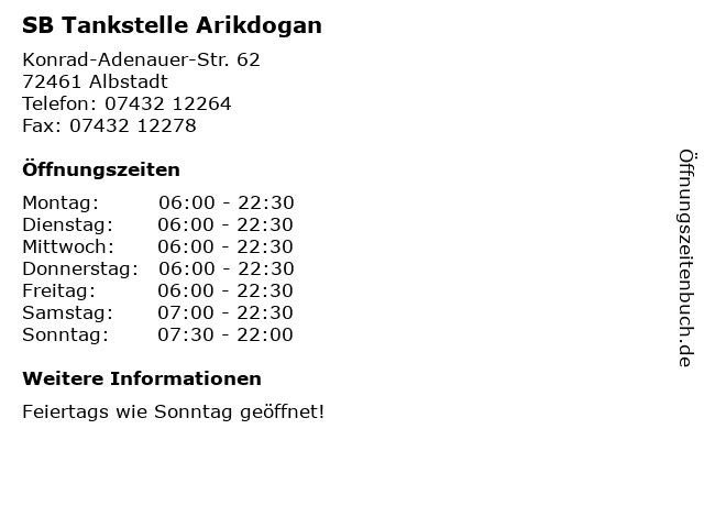 SB Tankstelle Arikdogan in Albstadt: Adresse und Öffnungszeiten