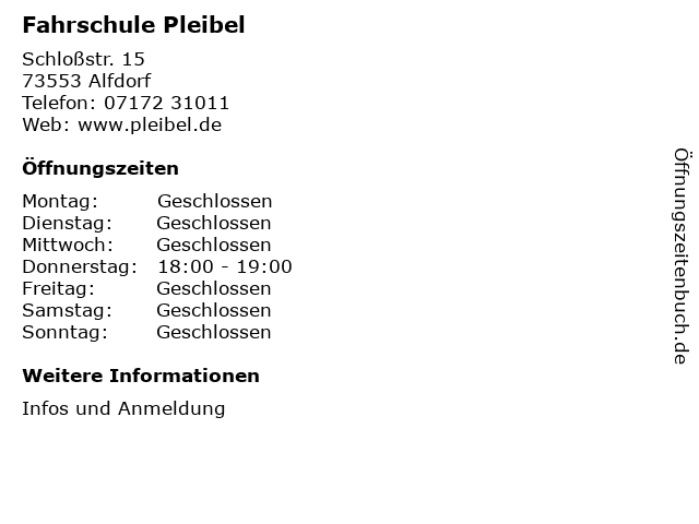 Fahrschule Pleibel in Alfdorf: Adresse und Öffnungszeiten