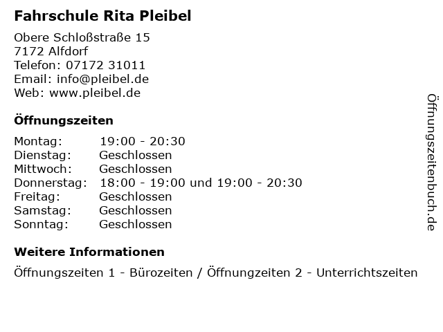 Fahrschule Rita Pleibel in Alfdorf: Adresse und Öffnungszeiten