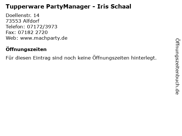 Tupperware PartyManager - Iris Schaal in Alfdorf: Adresse und Öffnungszeiten