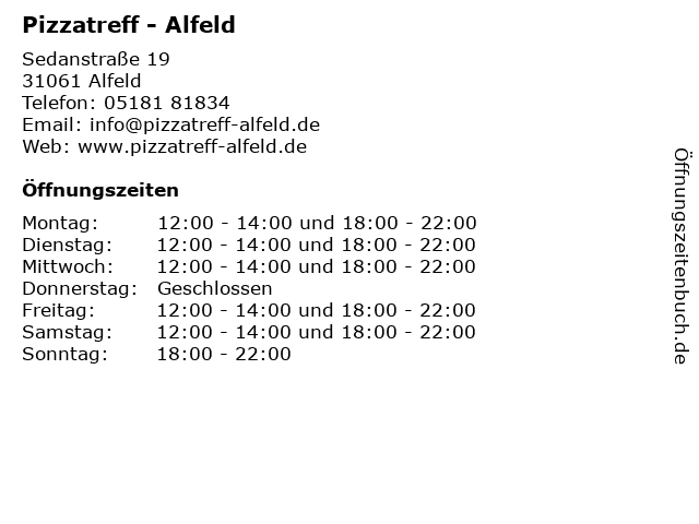 ᐅ Offnungszeiten Pizzatreff Alfeld Sedanstrasse 19 In Alfeld
