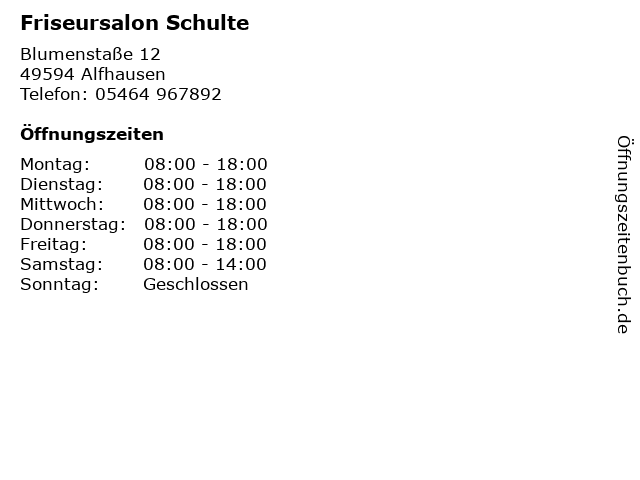 Friseursalon Schulte in Alfhausen: Adresse und Öffnungszeiten