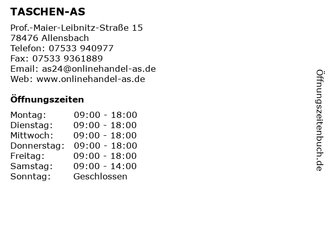 TASCHEN-AS in Allensbach: Adresse und Öffnungszeiten