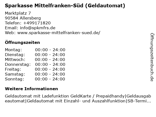 Á Offnungszeiten Sparkasse Mittelfranken Sud Geschaftsstelle Allersberg Marktplatz 7 In Allersberg