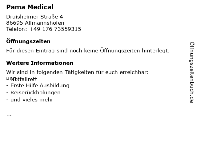 Pama Medical in Allmannshofen: Adresse und Öffnungszeiten