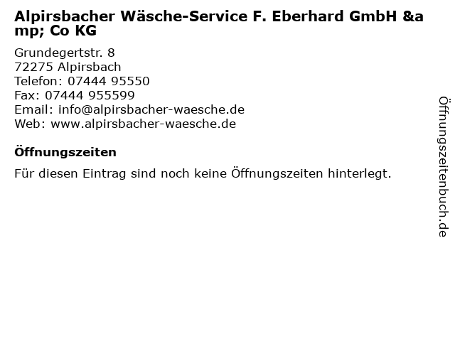Alpirsbacher Wäsche-Service F. Eberhard GmbH & Co KG in Alpirsbach: Adresse und Öffnungszeiten