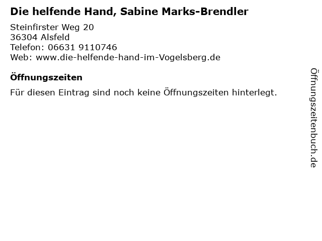 Die helfende Hand, Sabine Marks-Brendler in Alsfeld: Adresse und Öffnungszeiten