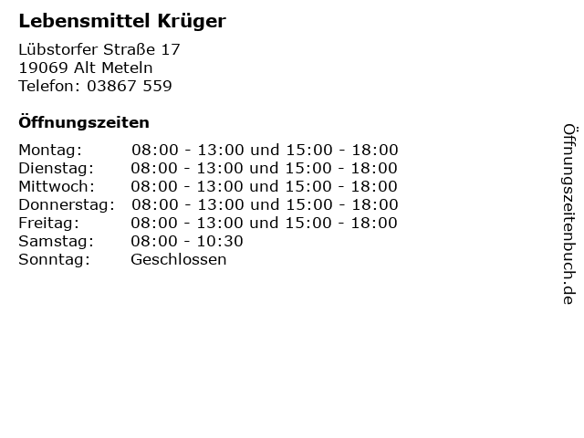 Lebensmittel Krüger in Alt Meteln: Adresse und Öffnungszeiten