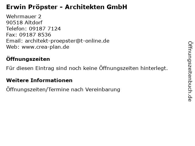 Erwin Pröpster - Architekten GmbH in Altdorf: Adresse und Öffnungszeiten