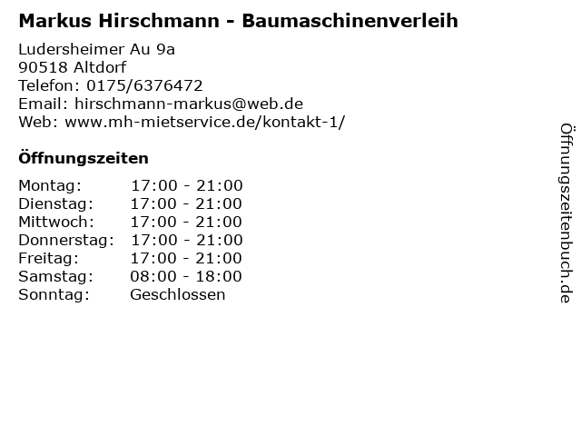 Markus Hirschmann - Baumaschinenverleih in Altdorf: Adresse und Öffnungszeiten