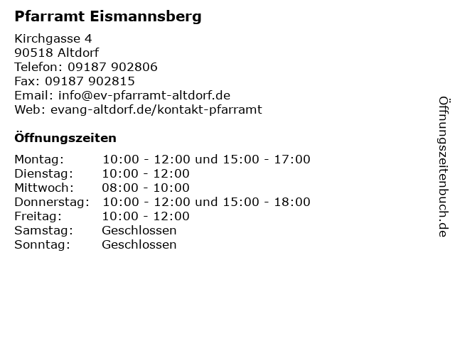 Pfarramt Eismannsberg in Altdorf: Adresse und Öffnungszeiten