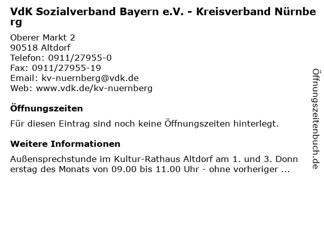 VdK Sozialverband Bayern e.V. - Kreisverband Nürnberg in Altdorf: Adresse und Öffnungszeiten
